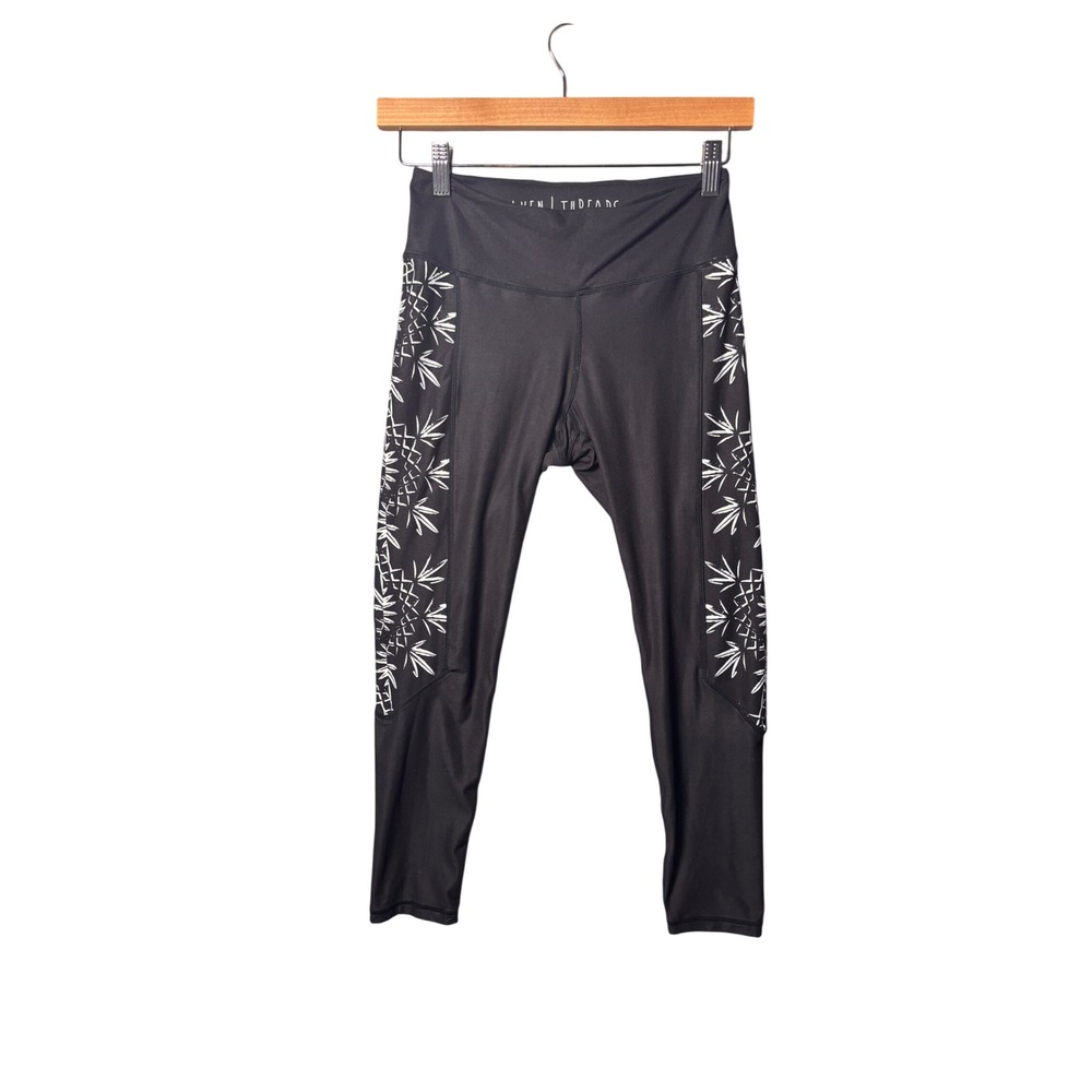 Wolven Threads Leggings Small Black Pineapple Print Activewear Yoga Boho